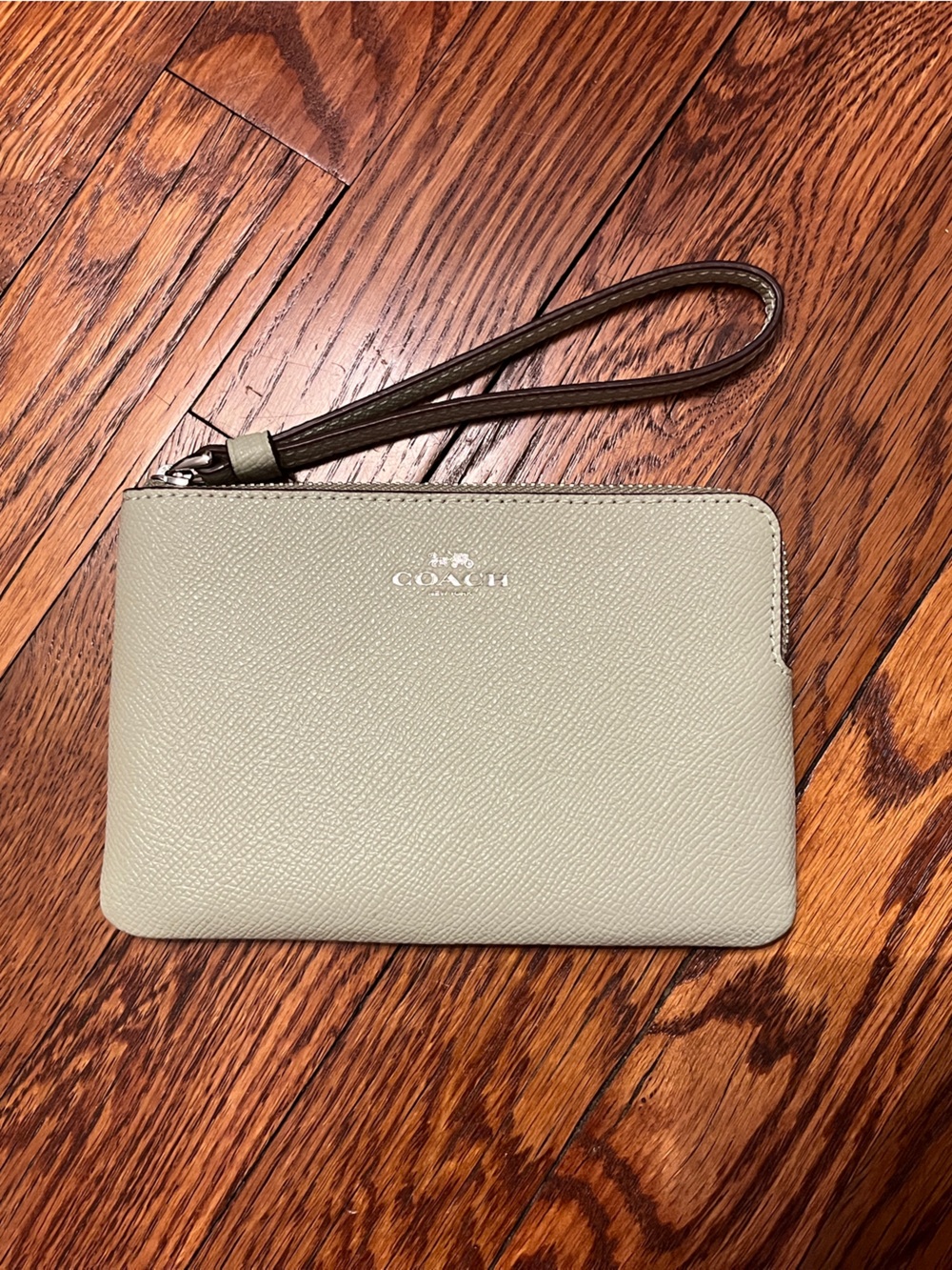 Coach Mint Green Leather Zip Wristlet with Strap